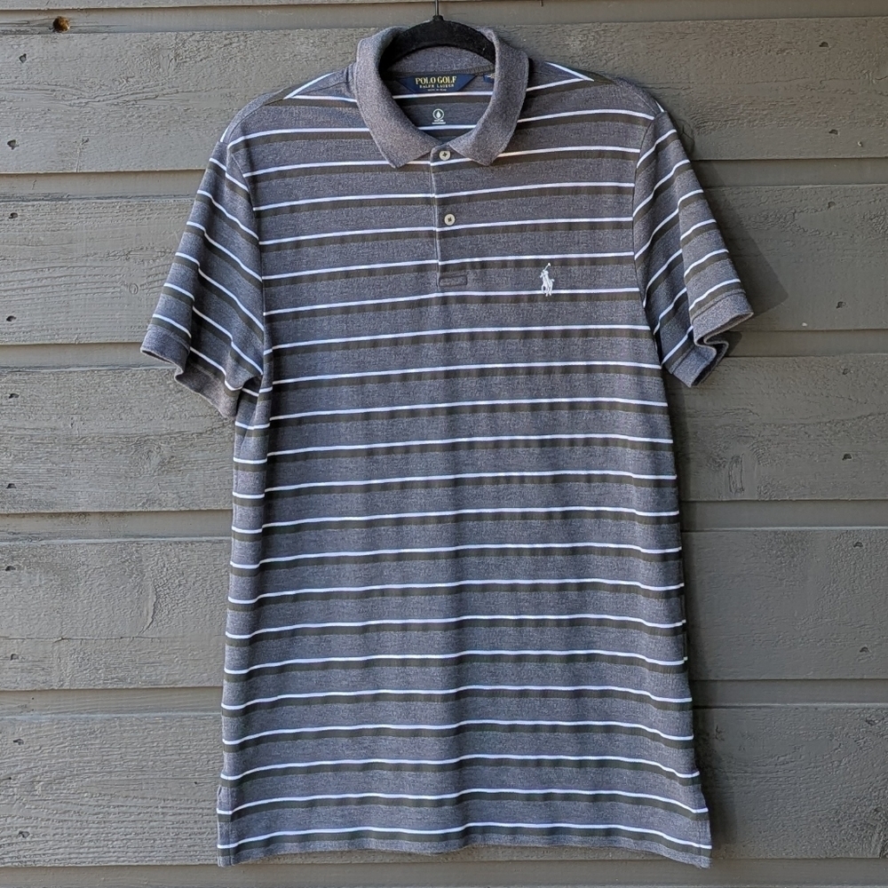 Ralph Lauren Polo Golf Pro Fit Gray Green Striped Pima Cotton Polo Golf Shirt M